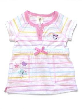 DISNEY Minnie Mouse Pink Pastel Rainbow Stripe Swim Coverup - Girls 9-12 Months